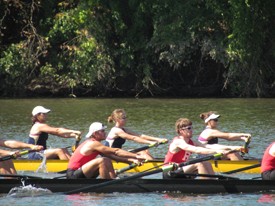 Angelides, second from left, rowing on the Raritan with friends.