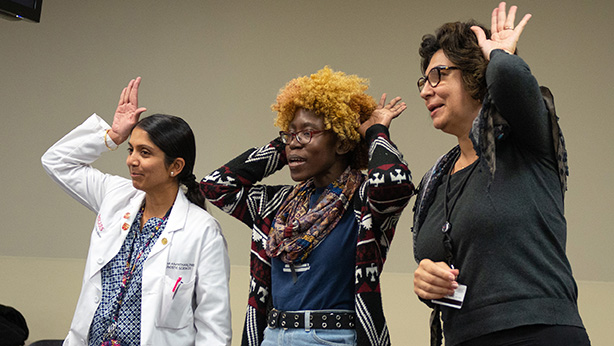 Students play improv games to communicate science