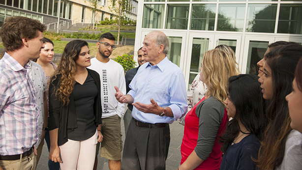 President Robert Barchi talking to students 