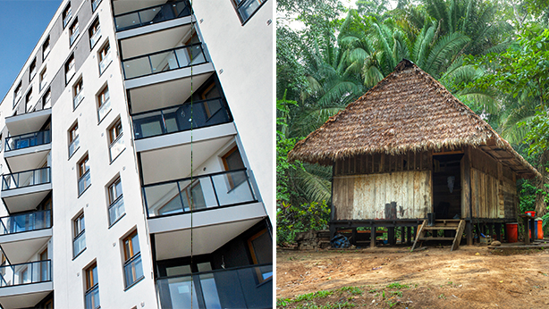 City living versus jungle hut 